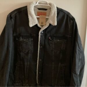 LEVI’S SHERPA LINED DENIM TRUCKER JACKET CHARCOAL BLACK SIZE 3XL NWT